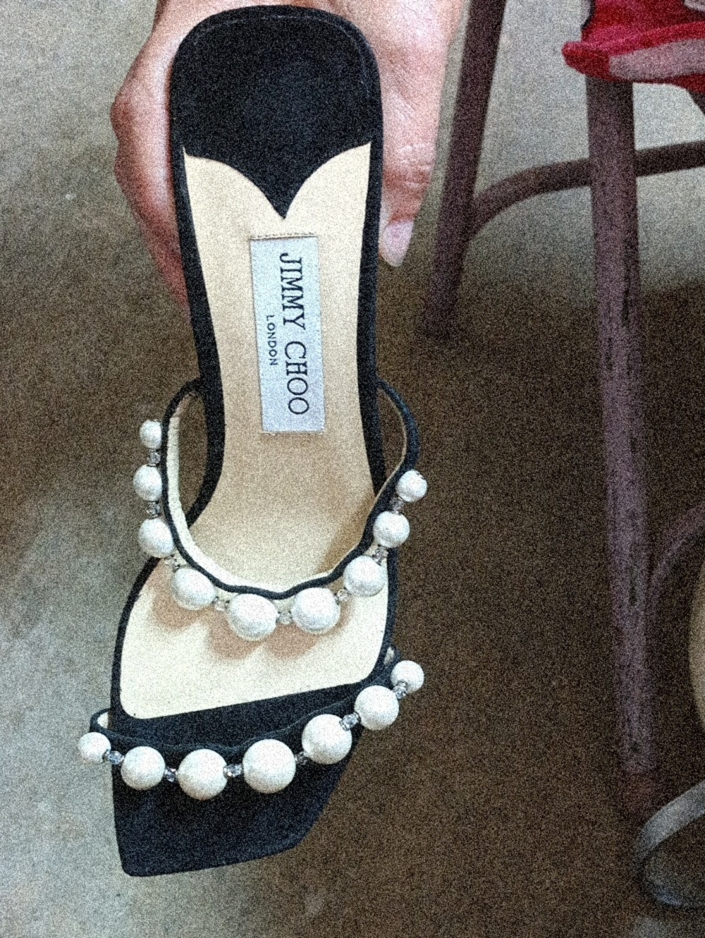 Jimmy Choo Black Pearl-Embellished Slide Sandal